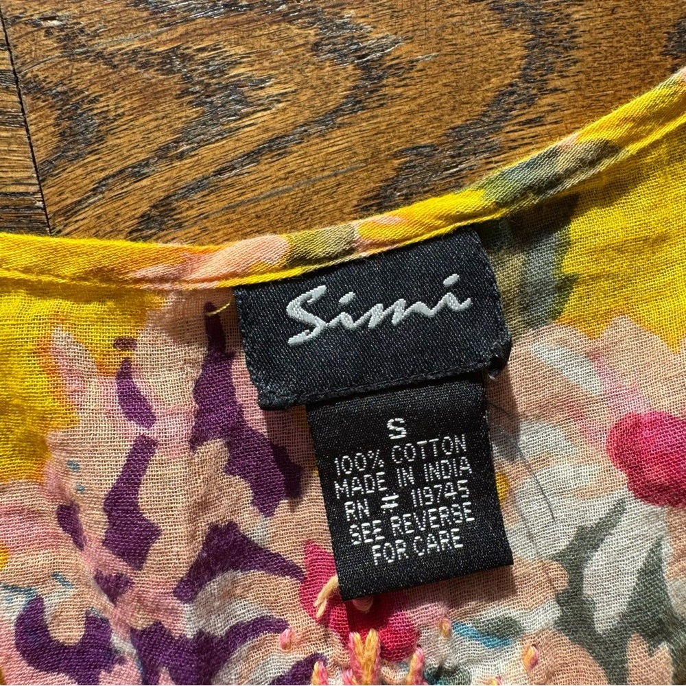 Simi 100% Cotton Floral Print Embroidered Detail Dress Cover Up S - Picture 2 of 10